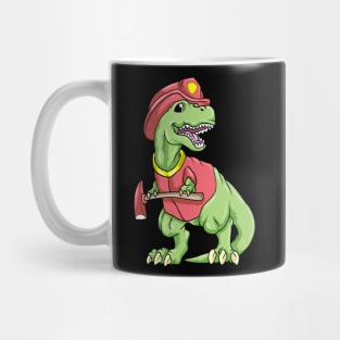 Dinosaur as firefighter with ax Mug